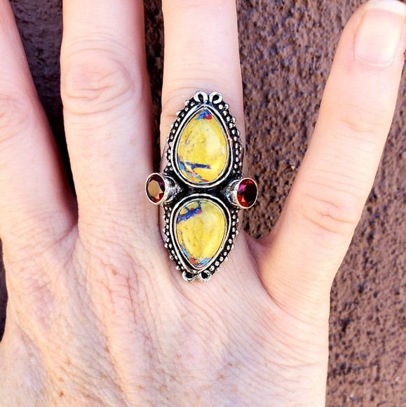 New Mosaic Balloon Jasper and Garnet 925 Silver Ring. - Picture 8 of 16